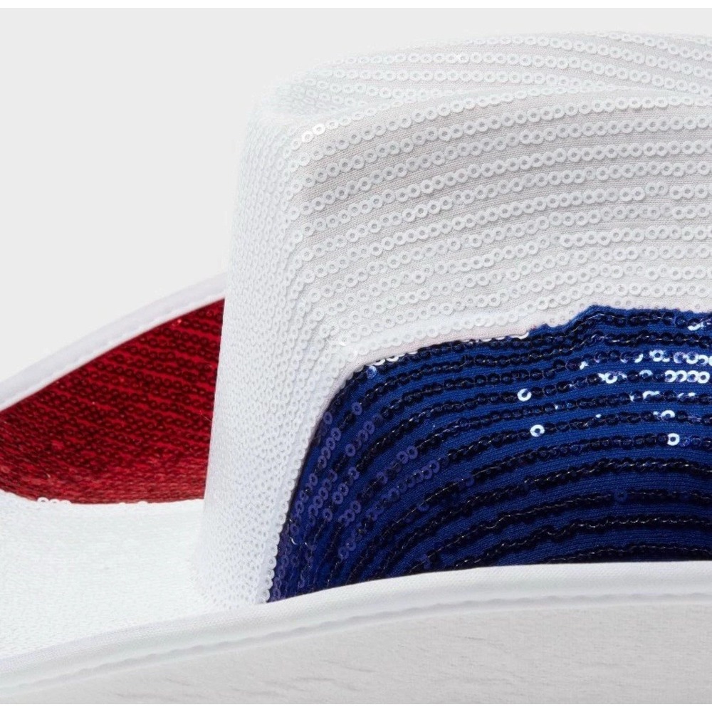 Patriotic USA Cowboy Cowgirl Hat - Sequin Red White And Blue American Hat New - Picture 4 of 4